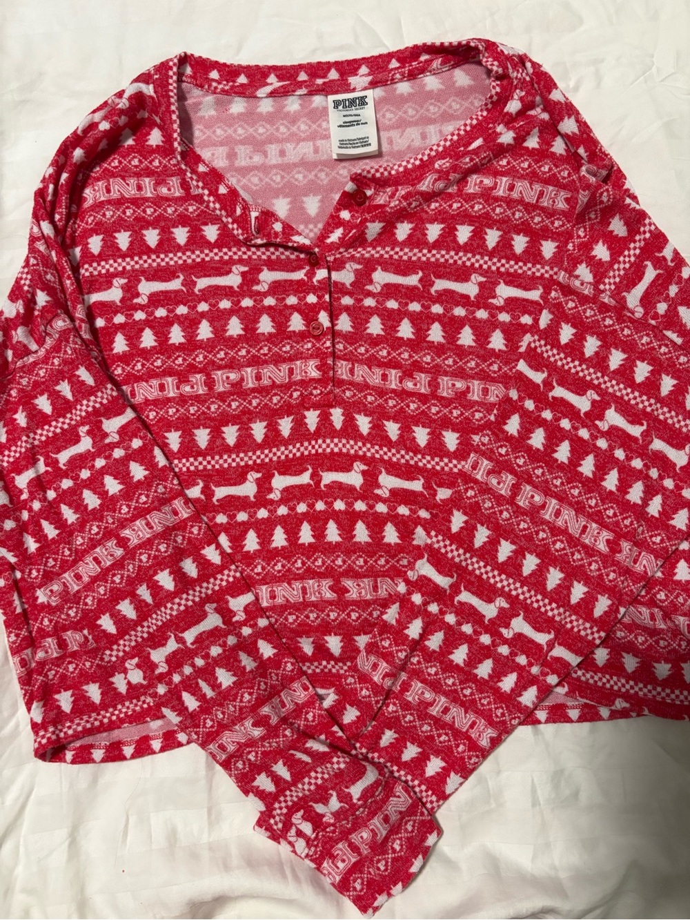 Victoria's Secret PINK Red & White Long-Sleeve Holiday Henley